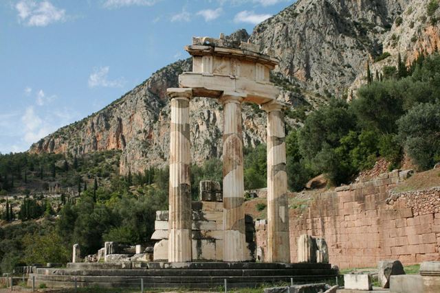 Delphi archaeological site - 3 reconstructed Doric columns